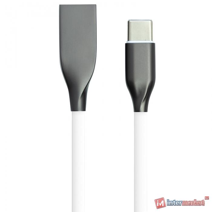 Кабель PowerPlant USB - Type-C, 2м, силикон, белый